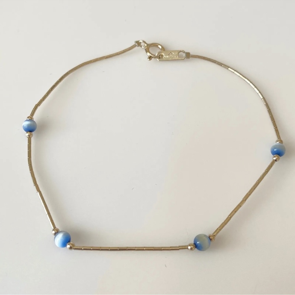 Vintage liquid blue sterling silver 925 cats eye thin ankle bracelet